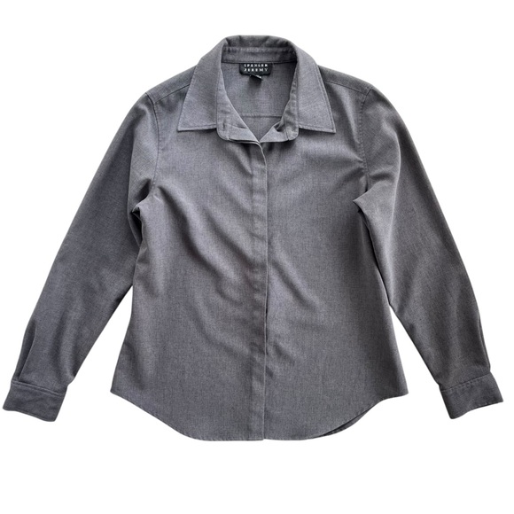 Spenser Jeremy Women’s Sz 12 Gray Cross Hatch Button Front Collared Shirt Blouse - Picture 1 of 16